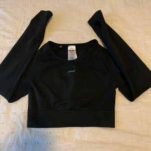 FLEX SPORTS LONG SLEEVE CROP TOP - BLACK/CHARCOAL